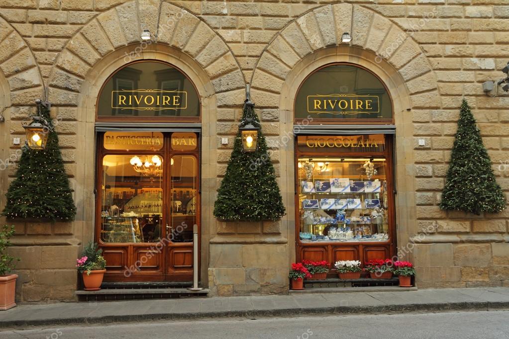 FLORENCE - Rivoire Cafe exterior view in christmas decoration – Stock Editorial Photo