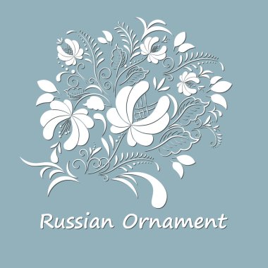 Rusça gzhel çizimi. Lazer kesimi. Rus aksesuarlı tebrik kartı. Vektör illüstrasyonu