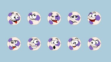 Duygusal Top futbolu. Gri arkaplanda izole edilmiş bir emoji simgesi. mor ve beyaz. duygular