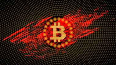 Soyut teknoloji bitcoin sembolü. Sanal para / Dijital para birimi. Vektör illüstrasyonu.