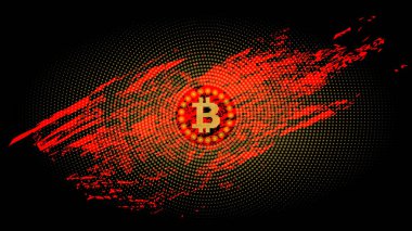 Soyut teknoloji bitcoin sembolü. Sanal para / Dijital para birimi. Vektör illüstrasyonu.