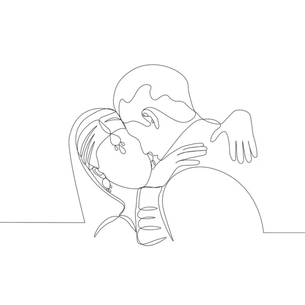 Dessin Ligne Continue Les Hommes Les Femmes Embrasser Amour — Image vectorielle