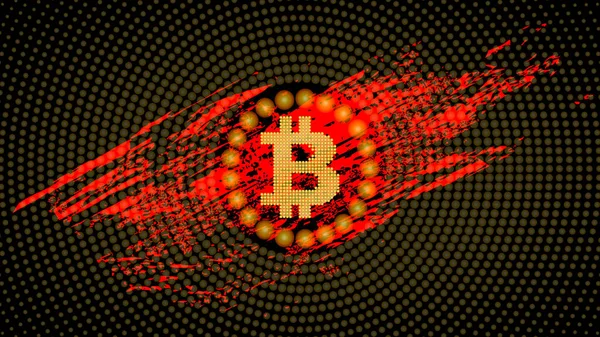 Soyut teknoloji bitcoin sembolü. Sanal para / Dijital para birimi. Vektör illüstrasyonu.