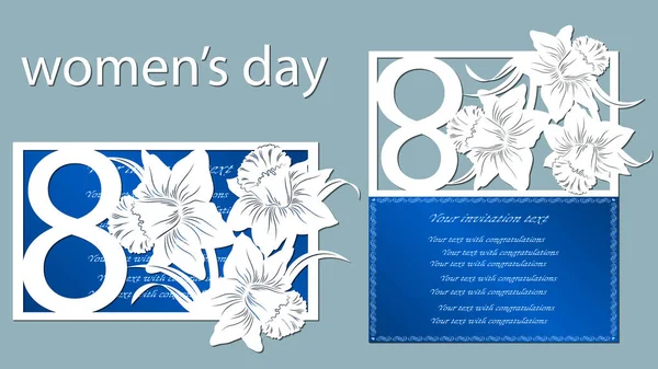 Decoración Para Día Mujer Marzo Narciso Plantilla Para Corte Por — Vector de stock