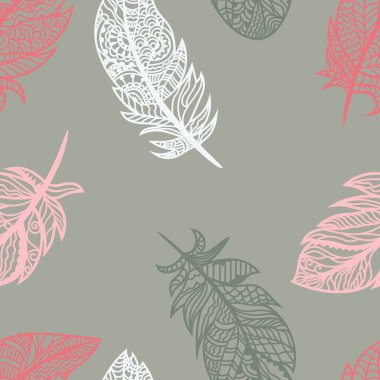 Gri arka planda parlak renkli tüyler. Kusursuz illüstrasyon için vektör