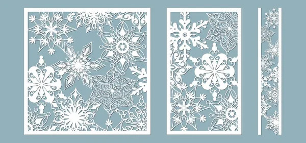 雪の結晶パターンを持つ装飾パネル レーザーカット装飾レースの境界パターン ブックマークテンプレートのセット レーザー切断 プロッタ切断または印刷に適した画像 Serigraphy — ストックベクタ