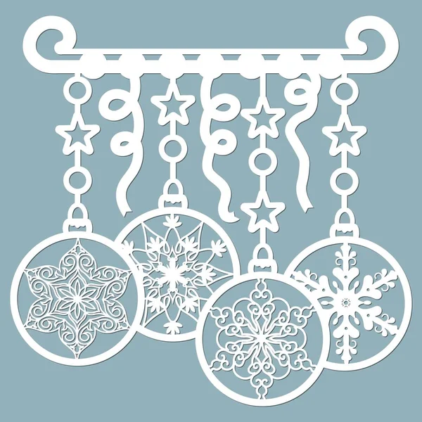 Christmas Balls Set Snowflake Cut Out Paper Templates Laser Cutting — Stock Vector