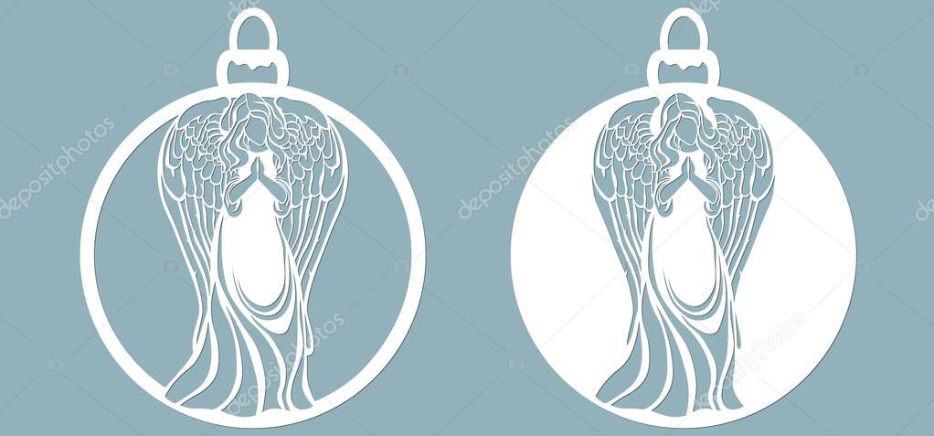 Icon in the form of Christmas toys, angel template,. Template for laser cutting and plotter..