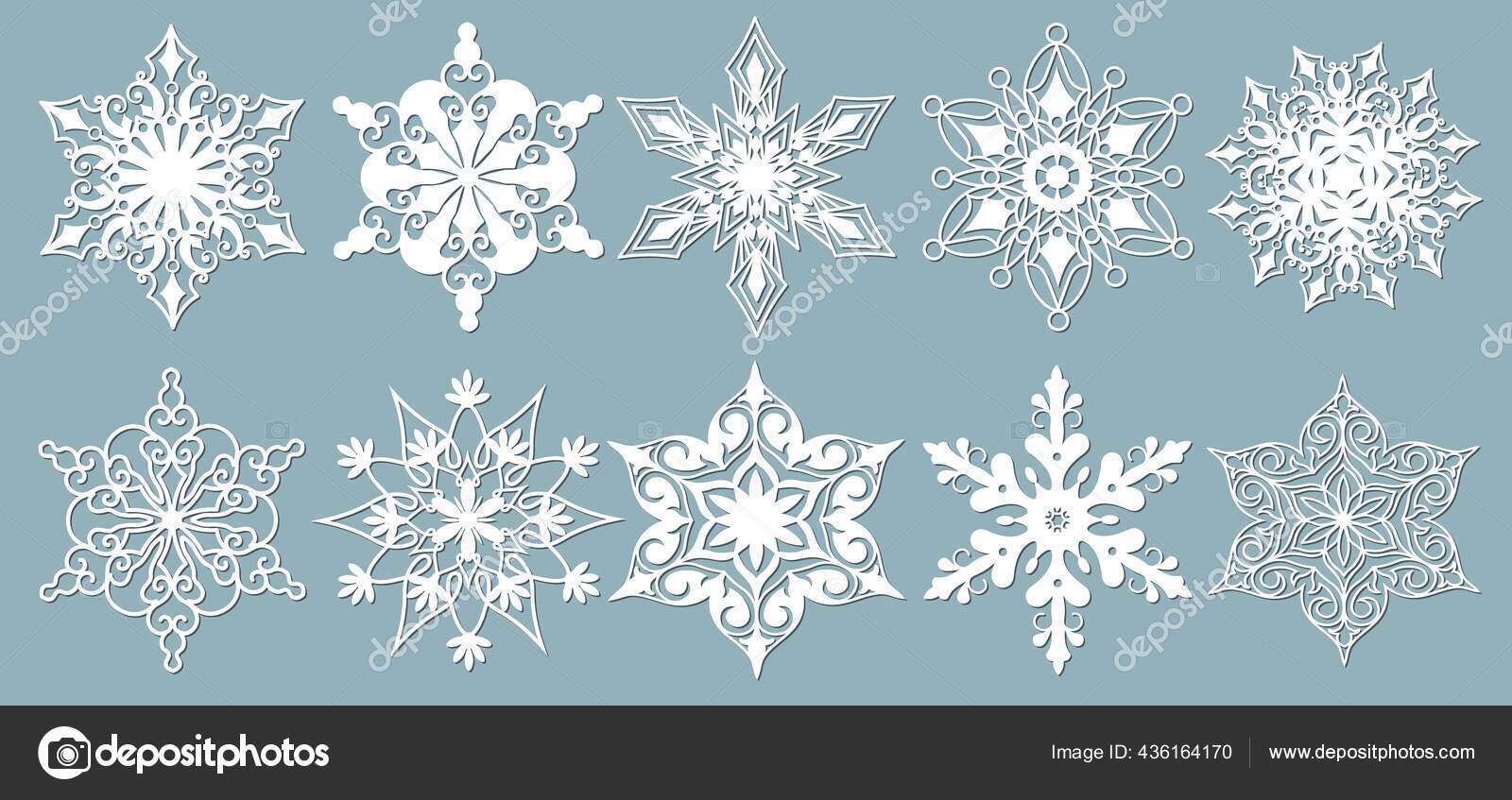 Set Snowflakes Laser Cut Pattern Christmas Paper Cards Design Elements