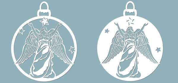 Ікона Вигляді Новорічних Іграшок Візерунок Ангела Підняті Руки Шаблон Лазерного — стоковий вектор