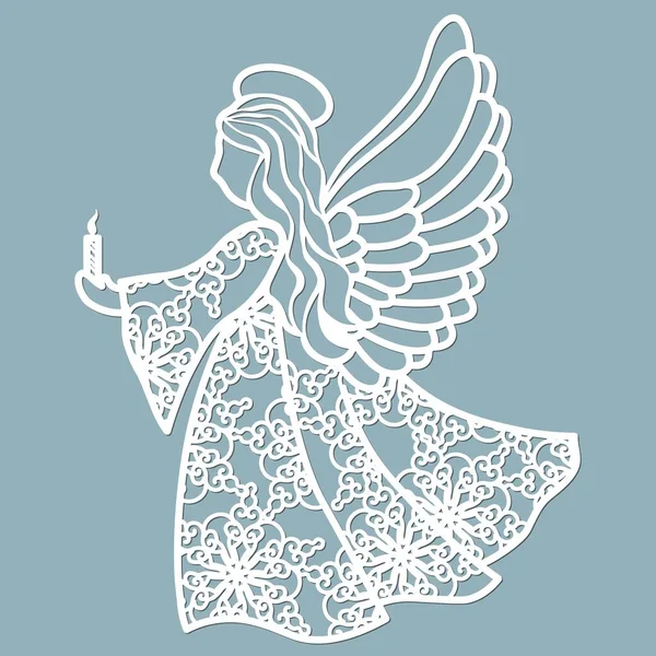 Ікона Шаблон Ангела Тримає Вогонь Руках Шаблон Лазерного Різання Графіки — стоковий вектор