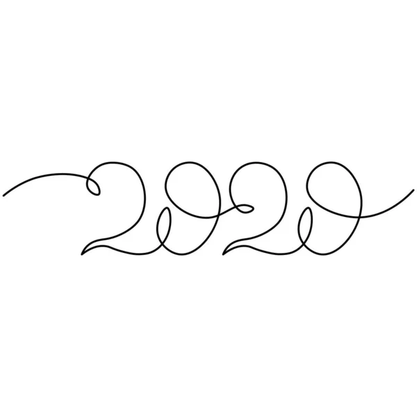 One Continuous Line Drawing 2020 Vector New Year Illustration Isolated — Stock Vector