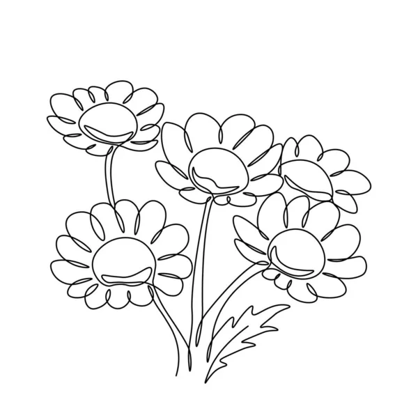 Kamille Eine Strichzeichnung Durchgehende Linie Blume Handgezeichnete Illustration Für Logo — Stockvektor