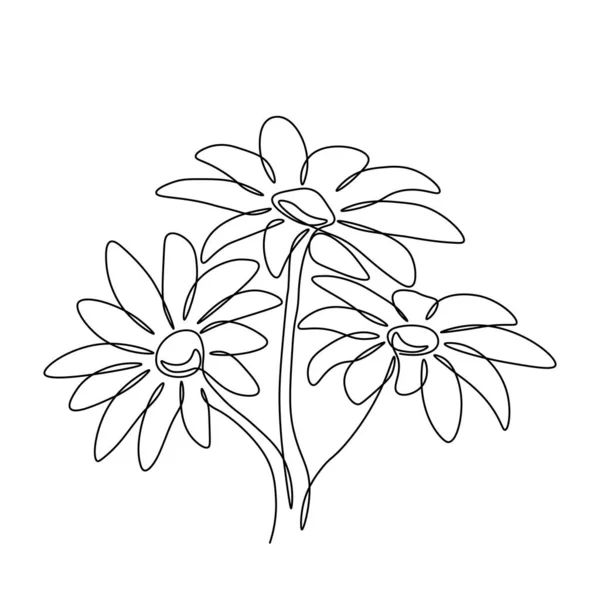 Camomilla Disegno Linee Fiore Linea Continuo Illustrazione Disegnata Mano Logo — Vettoriale Stock