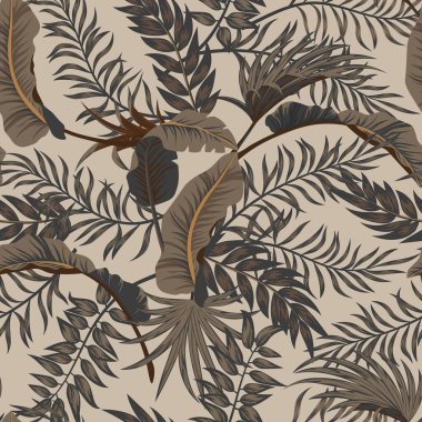 Tropik palmiye yaprakları, orman yaprakları pürüzsüz vektör çiçek desenli arka plan..