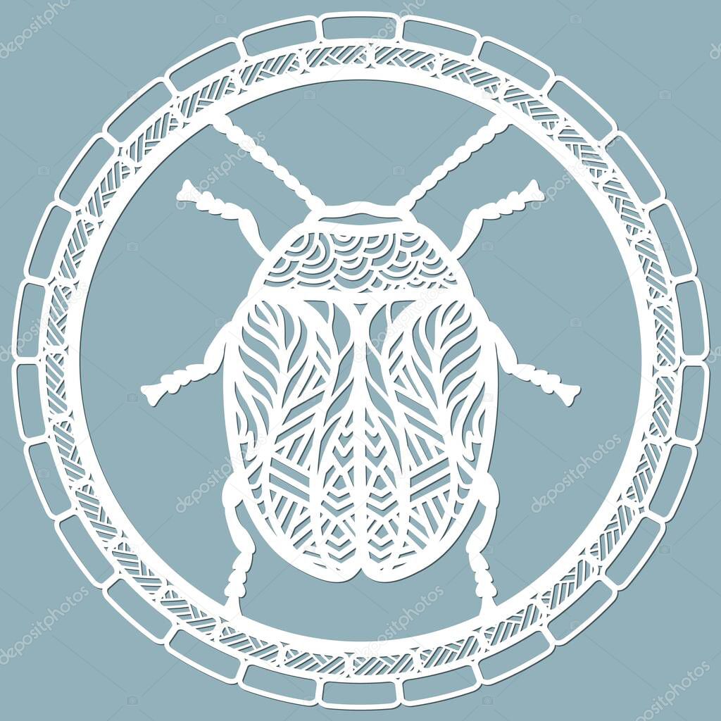 beetle a leaf beetle paper. Laser cut. Set template for laser cutting and Plotter. Vector illustration. Pattern for the laser cut, plotter and screen printing...
