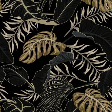 Kusursuz tropik palmiye yaprakları. Orman çiçek desenli vektör arkaplanı bırakır..