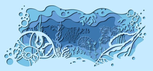template for making a lamp or postcard. vector image for laser cutting and plotter printing. fauna with marine animals and seashell..