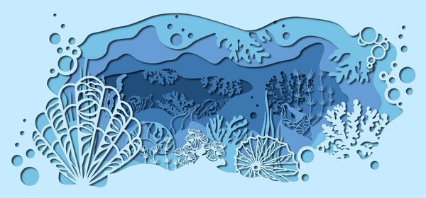 template for making a lamp or postcard. vector image for laser cutting and plotter printing. fauna with marine animals and seashell..