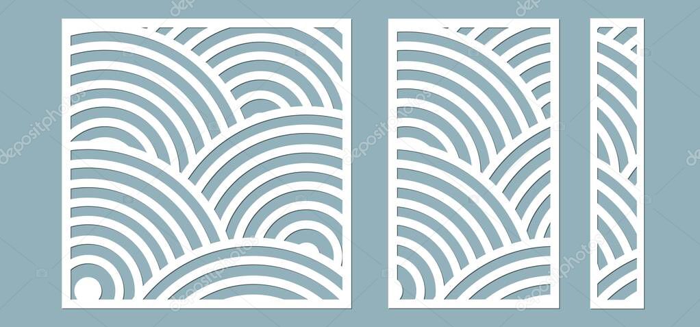 Set, panel for registration of the decorative surfaces. Abstract circles of lines, panels. Vector illustration of a laser cutting. Plotter cutting and screen printing