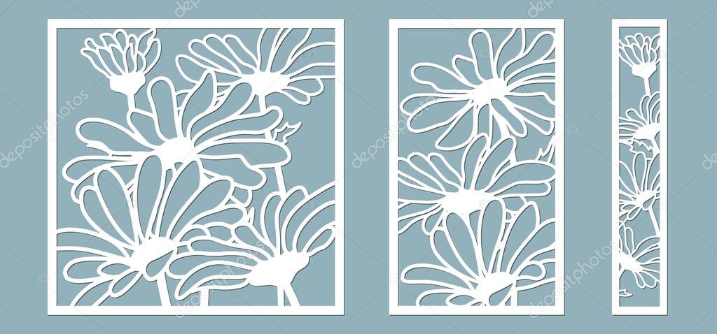 template for laser cutting and Plotter. Flowers, leaves, bouquet for decoration. Vector illustration. Chamomile flower. plotter and screen printing. serigraphy
