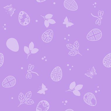 Kusursuz bir arka plan. Paskalya tatili için. Kelebekler, yumurtalar, yusufçuklar.