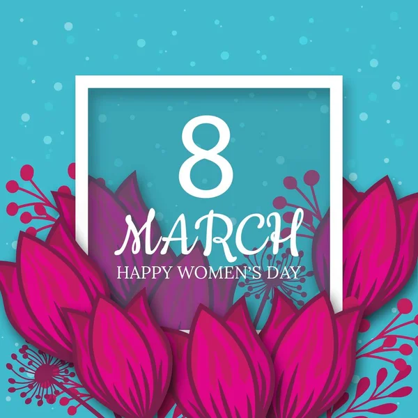 Marzo Tarjeta Felicitación Floral Rosa Día Internacional Mujer Feliz Papel — Vector de stock