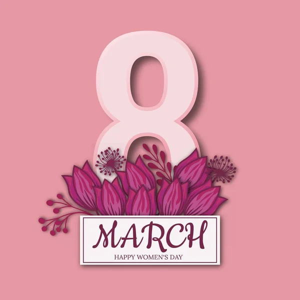 Resumen Pink Floral Tarjeta Felicitación Día Internacional Mujer Feliz Marzo — Vector de stock