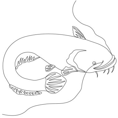 Yayın balığı. Bir sıra balık tasarımı silueti. Logo tasarımı. El çizimi minimalizm stili vektör çizimi...