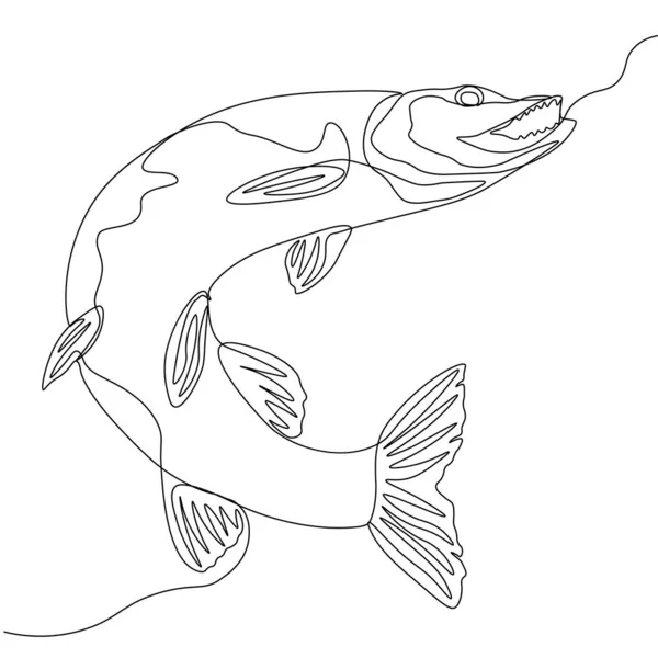 Щука Одна Лінія Рибного Дизайну Силует Дизайн Логотипу Рука Намальована — стоковий вектор