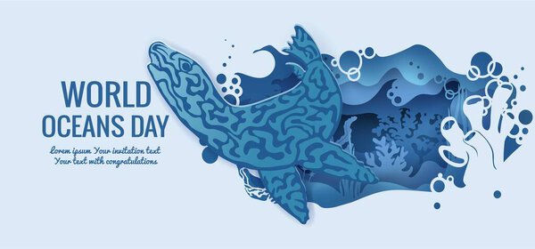 Text - world ocean day. Fur seal, sea lion, sea leopard. template for making a postcard. vector image for laser cutting and plotter printing. fauna with marine animals.