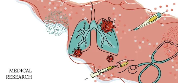 Texto Pesquisa Médica Microscópio Pulmões Seringa Célula Vírus —  Vetores de Stock