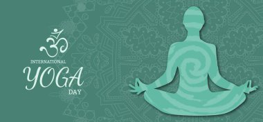 Uluslararası Yoga Günü vektör illüstrasyon afişi, broşür ve poster tasarımı. 21 Haziran Dünya Yoga Günü 'nü kutladı - Vektör....