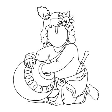 Sürekli çizgi çizimi. Krishna Silueti