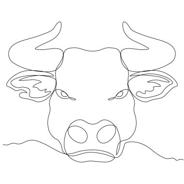 2021 'in boğa sembolünün aralıksız çizimi. Tek satırlık kartpostal. Kayıplar ve takvimler için tatil öğesi. vektör illüstrasyonu...