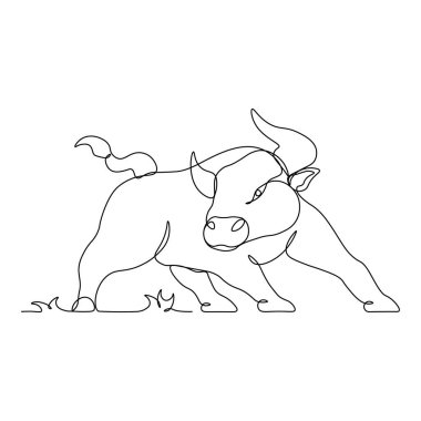 2021 'in boğa sembolünün aralıksız çizimi. Tek satırlık kartpostal. Kayıplar ve takvimler için tatil öğesi. vektör illüstrasyonu...