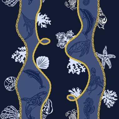 Kusursuz vektör çiçek desenli arka plan, el yapımı deniz kabukları, zincir. Duvar kağıtları, web sayfası arkaplanları, yüzey dokuları, tekstil için mükemmel....