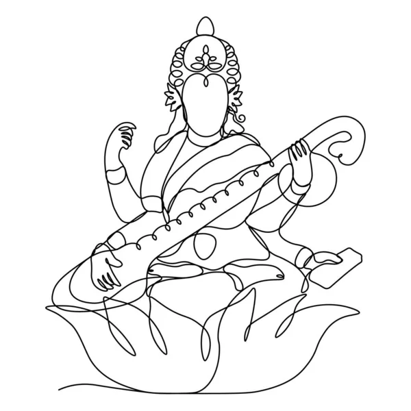 Kresba Spojité Čáry Sarasvati Silueta Bůh — Stockový vektor