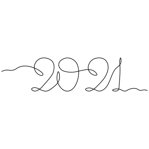 Una Línea Dibujo Número Estilo 2021 Año Vaca — Archivo Imágenes Vectoriales