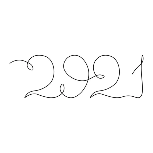 One Line Drawing Style Number 2021 Year Cow — Stock Vector