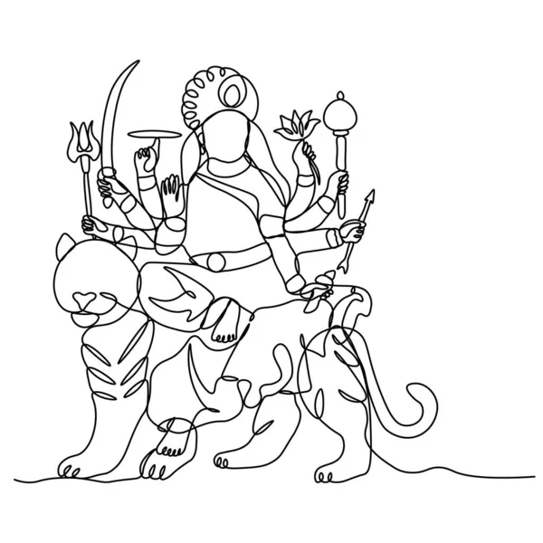 Sürekli Çizgi Çizimi Durga Silueti Tanrı — Stok Vektör