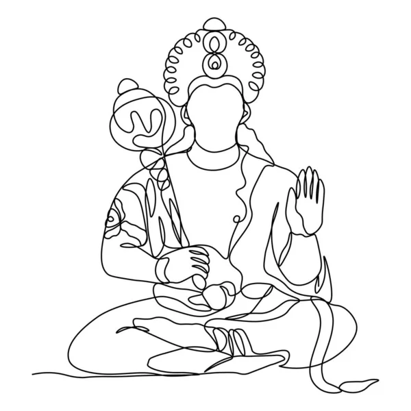 Kontinuerlig Ritning Hanuman Silhouette Gud — Stock vektor