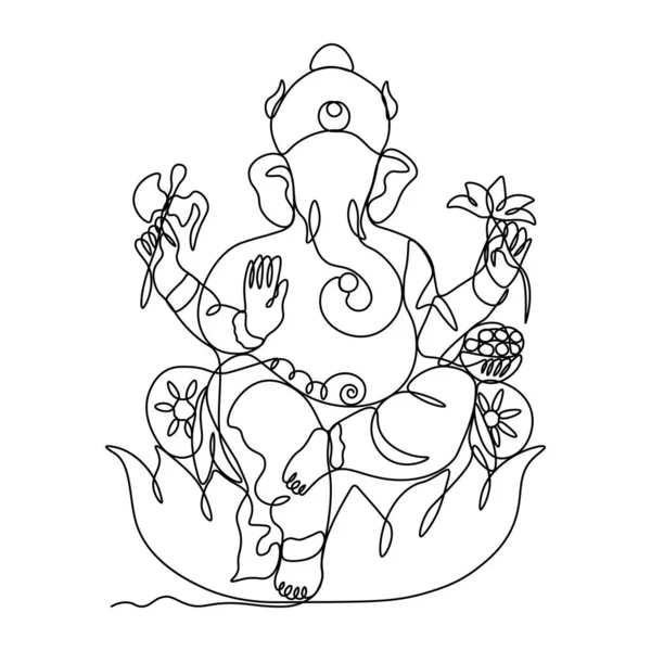 Une Ligne Dessinée Unique Continue Art Doodle Spiritualité Heureux Ganesh — Image vectorielle