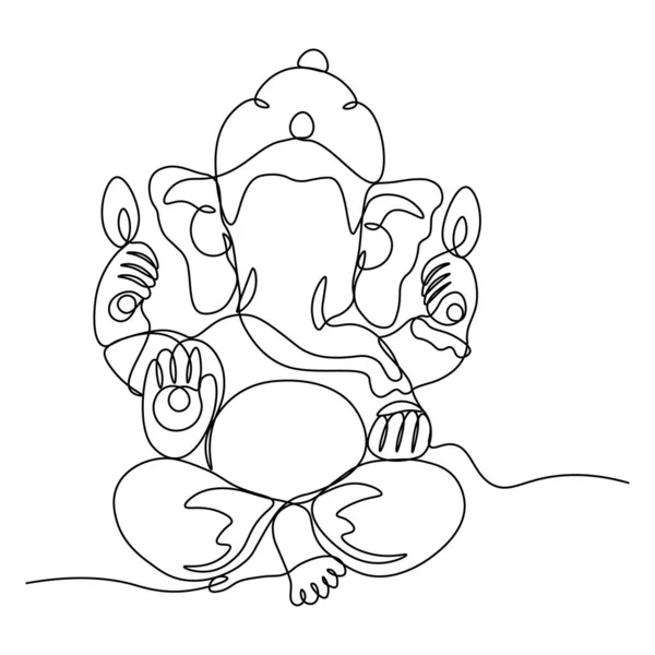 Один Сплошной Рисунок Линии Искусства Каракули Духовности Счастливый Ганеш Индийской — стоковый вектор