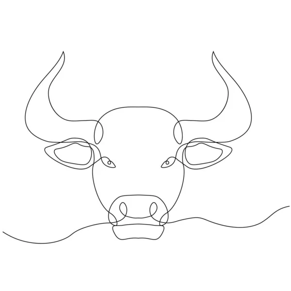 Continue Tekening Van Een Stier Symbool Van 2021 Briefkaart Één — Stockvector