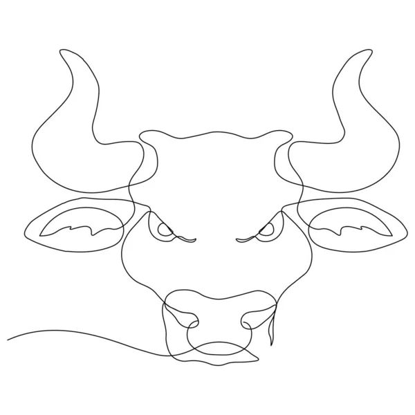 Continue Tekening Van Een Stier Symbool Van 2021 Briefkaart Één — Stockvector