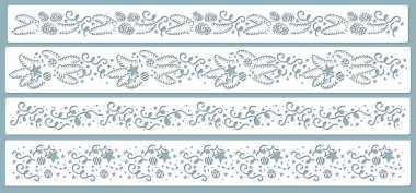 Kozalaklı ağaç dalları ve çam kozalakları. Noel ağacı silueti dallandırır. Spruce dekorasyon elementi. Lazer kesme ve çizim şablonu. Dekoratif panel için ölü kesim deseni..