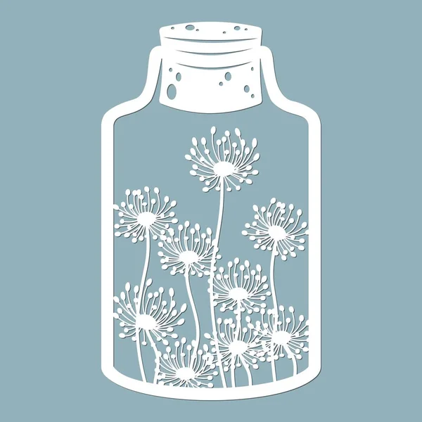 Квіти Листя Скляній Банці Лазерне Різання Векторні Ілюстрації Візерунок Лазерного — стоковий вектор