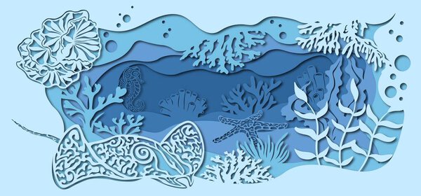 fauna with marine animals. template for making a lamp or postcard. vector image for laser cutting and plotter printing..