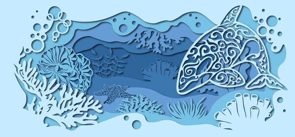 fauna with marine animals. template for making a lamp or postcard. vector image for laser cutting and plotter printing..